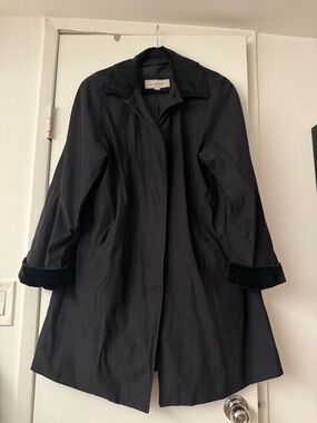 Vintage Liz Claiborne Black Trench Coat with Velvet Trim